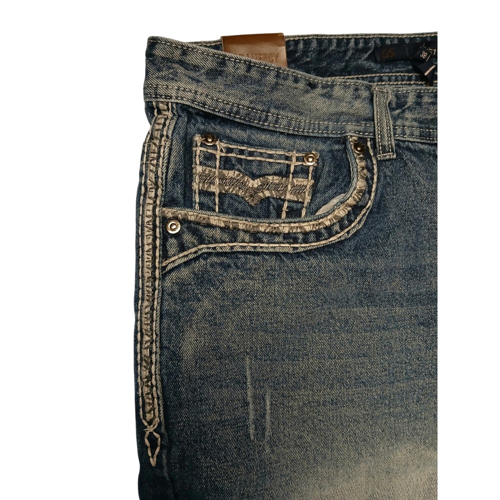 Gramercy GS115 Mens Slim Fit Distressed Embroidered Denim Shorts Blue VTG Sz 38 - Picture 4 of 10